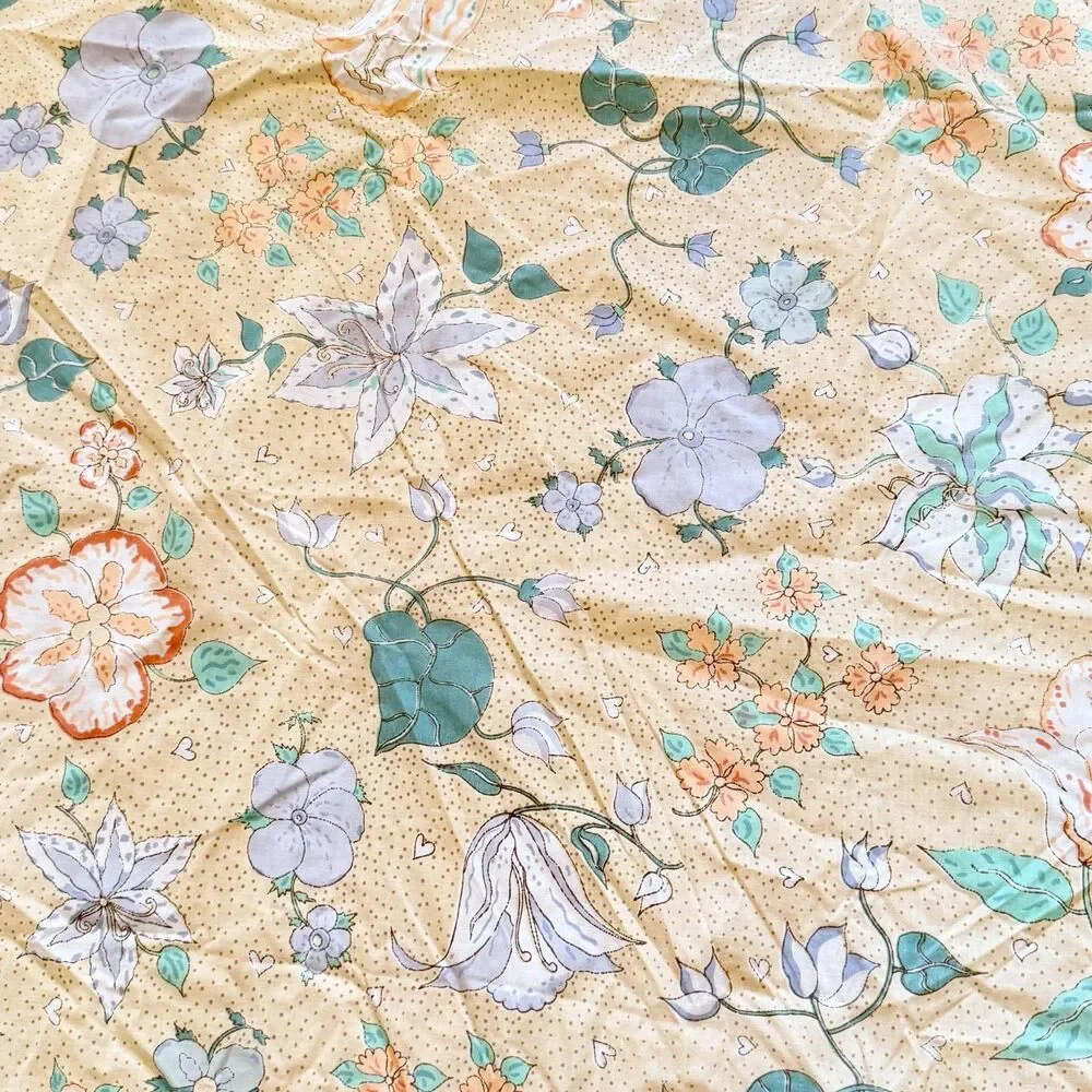 Barbara Brody Martex Twin Sheet Fitted Beige Peach Blue Meandering Vines Floral